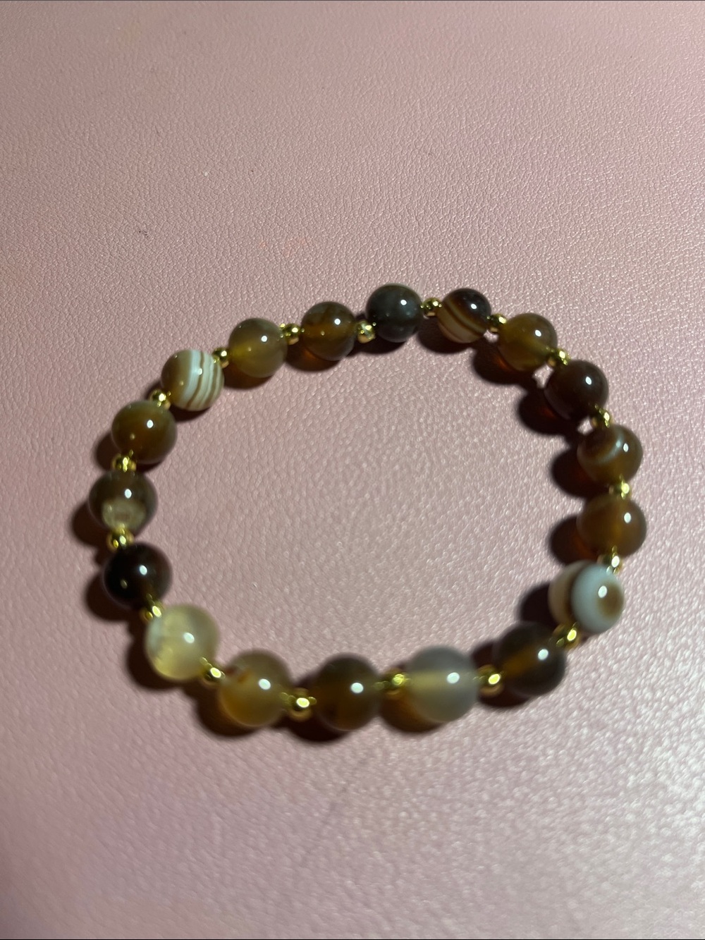 Beaded Agate Stretch Bracelet in Brown and Cream